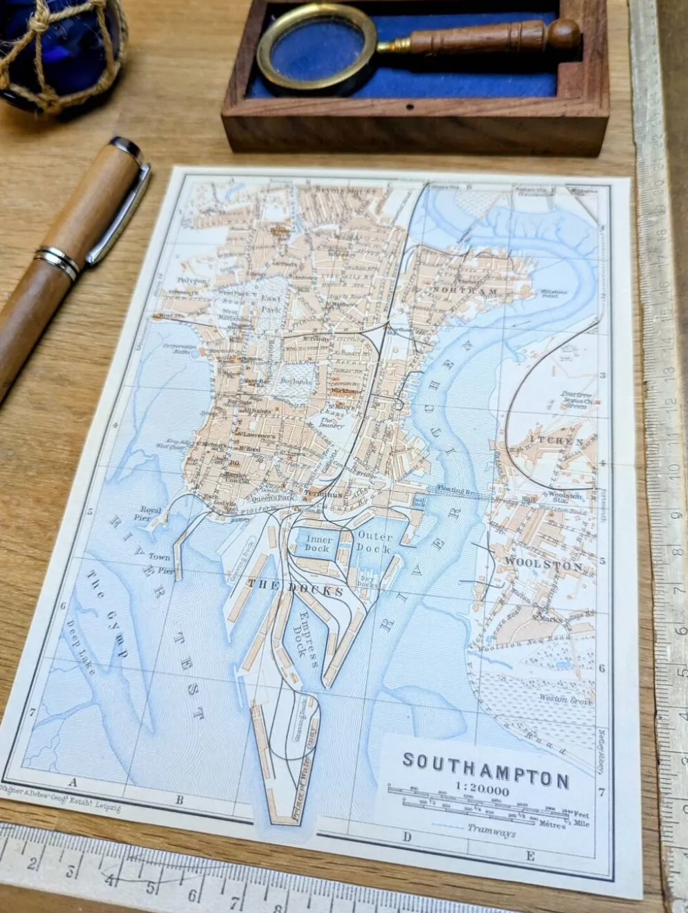 Southampton, Angleterre, plan original imprimé en 1913.