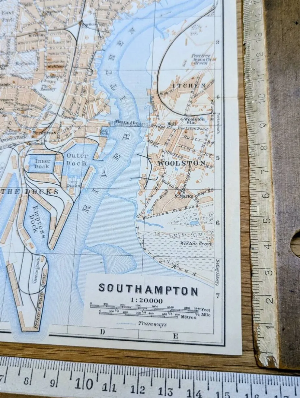 Southampton, Angleterre, plan original imprimé en 1913.