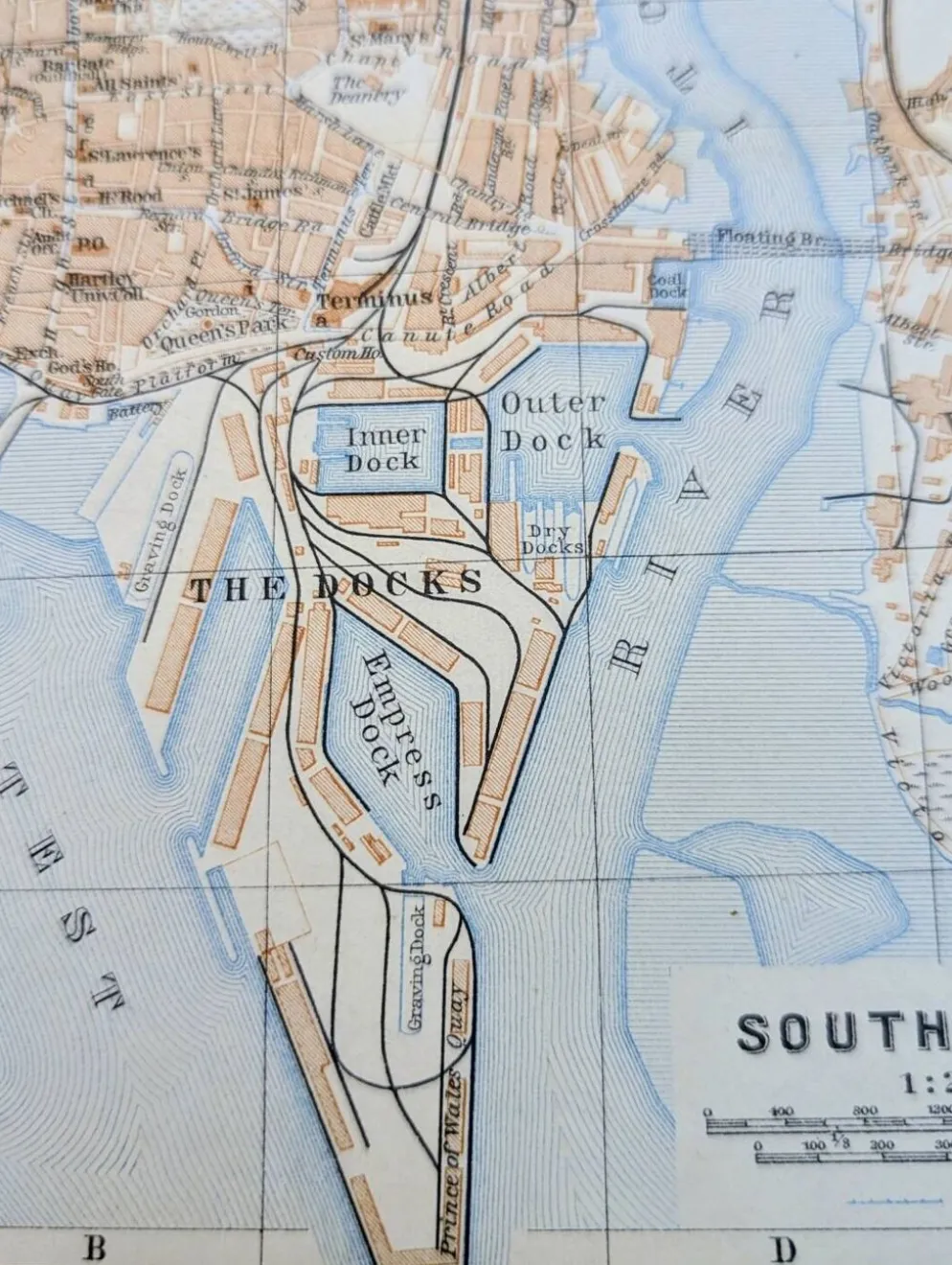 Southampton, Angleterre, plan original imprimé en 1913.