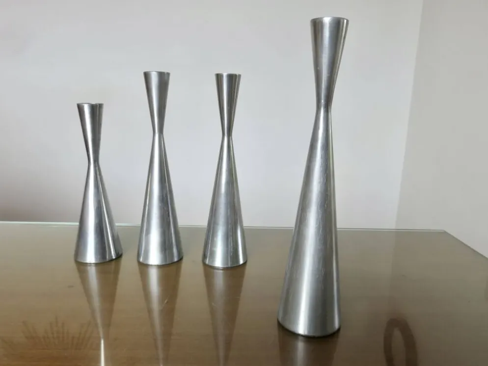 Série de 4 bougeoirs "göta" Erika Pekkari pour Ikea, fonte d'aluminium 1990
