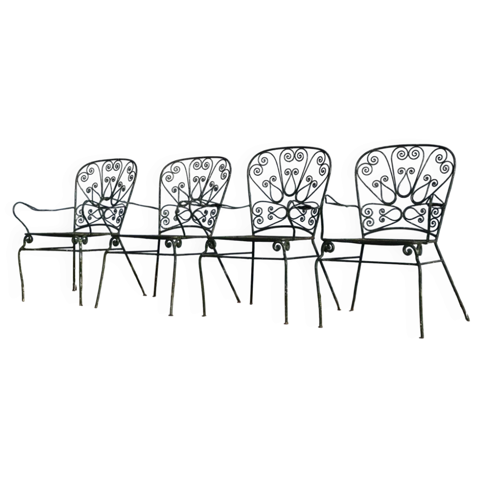 Série de 4 fauteuils de jardin en fer forgé, France, XXe siècle
