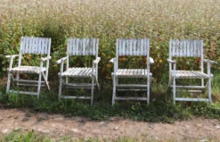 Série de 4 fauteuils de jardin pliants en bois latté – Design 1940