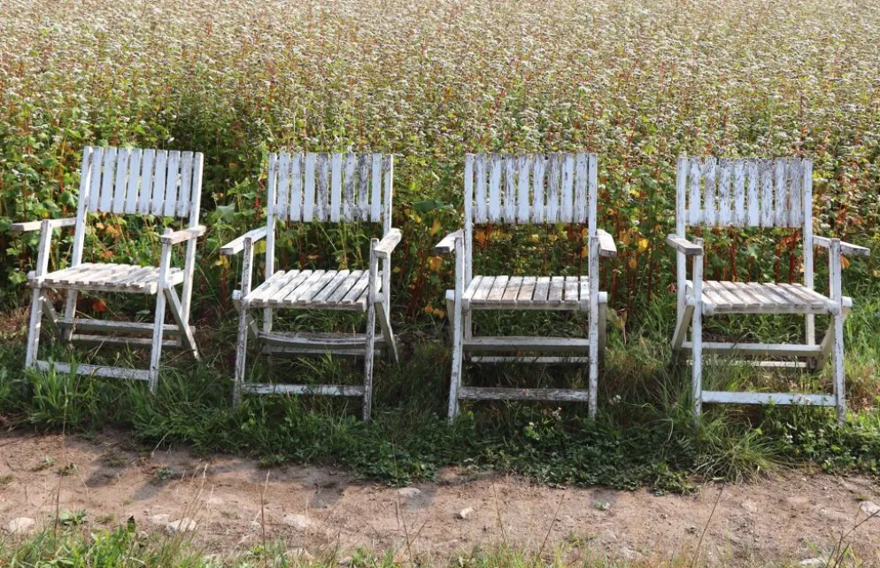Série de 4 fauteuils de jardin pliants en bois latté – Design 1940