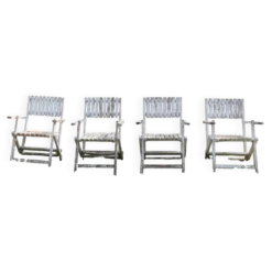 Série de 4 fauteuils de jardin pliants en bois latté – Design 1940