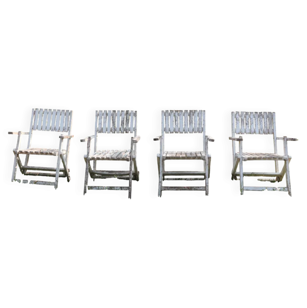 Série de 4 fauteuils de jardin pliants en bois latté – Design 1940