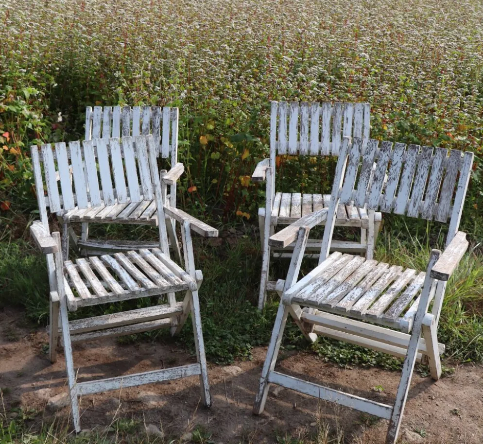 Série de 4 fauteuils de jardin pliants en bois latté – Design 1940