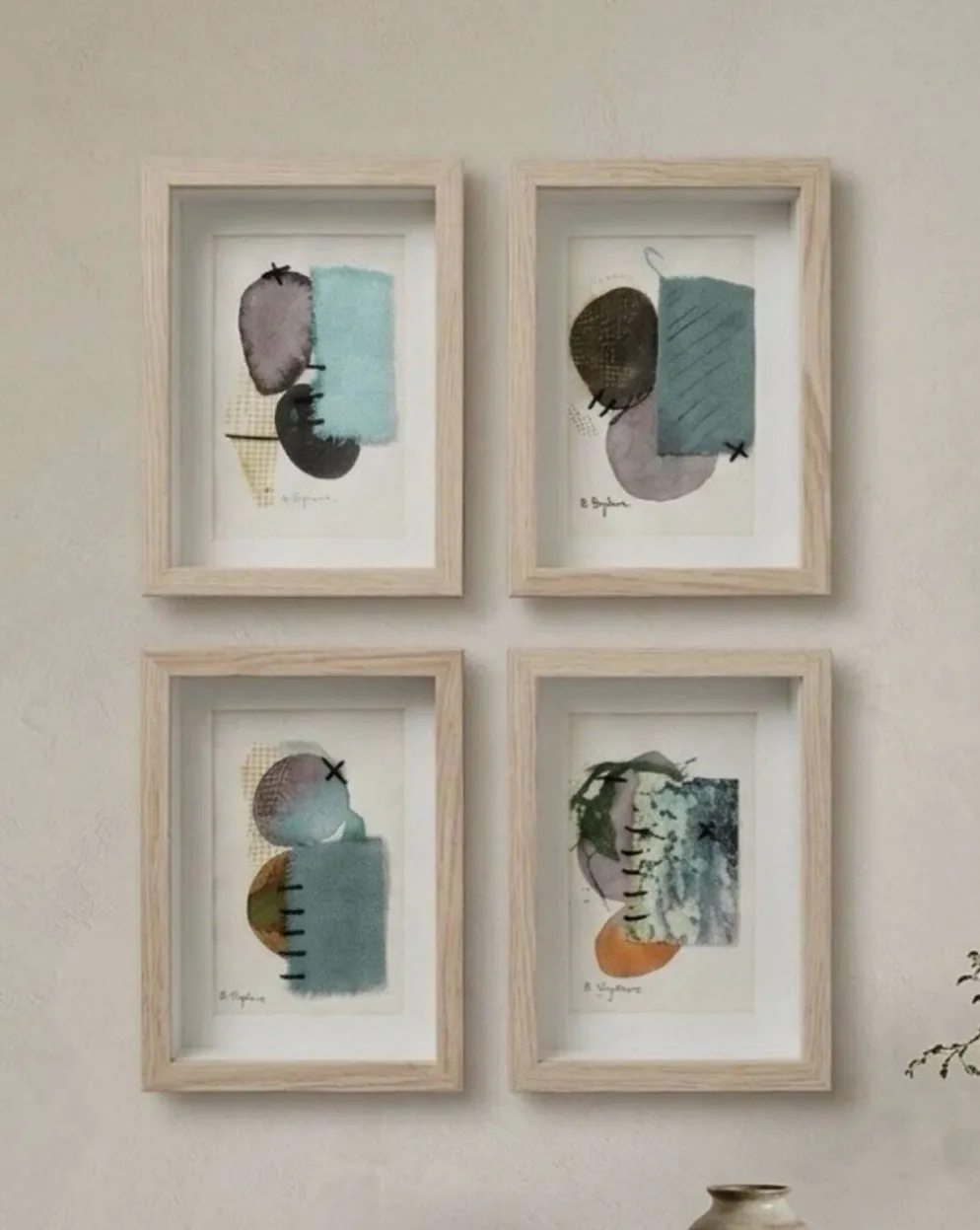 Série 4 dessins Abstrait Original Technique Mixte 15x20