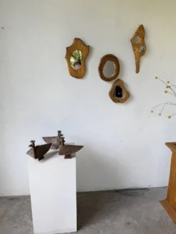 Série de trois bougeoirs oiseaux brutalistes Folk Art