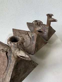 Série de trois bougeoirs oiseaux brutalistes Folk Art