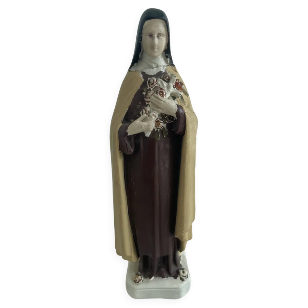 Statue ancienne de Sainte Thérèse de Lisieux, Figurine religieuse en plâtre