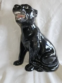 Statue Panthère Noire Vintage Céramique Italienne Années 70 - H25cm (R