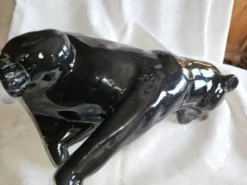 Statue Panthère Noire Vintage Céramique Italienne Années 70 - H25cm (R