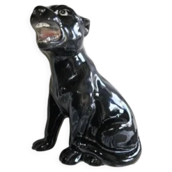 Statue Panthère Noire Vintage Céramique Italienne Années 70 - H25cm (R