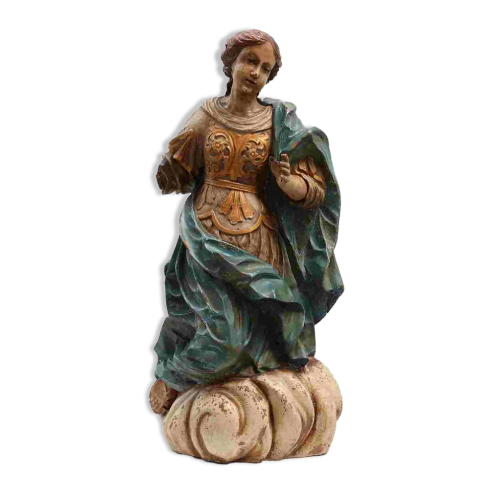 Statue religieuse française du XVIIIe siècle de la Vierge Marie sur un nuage