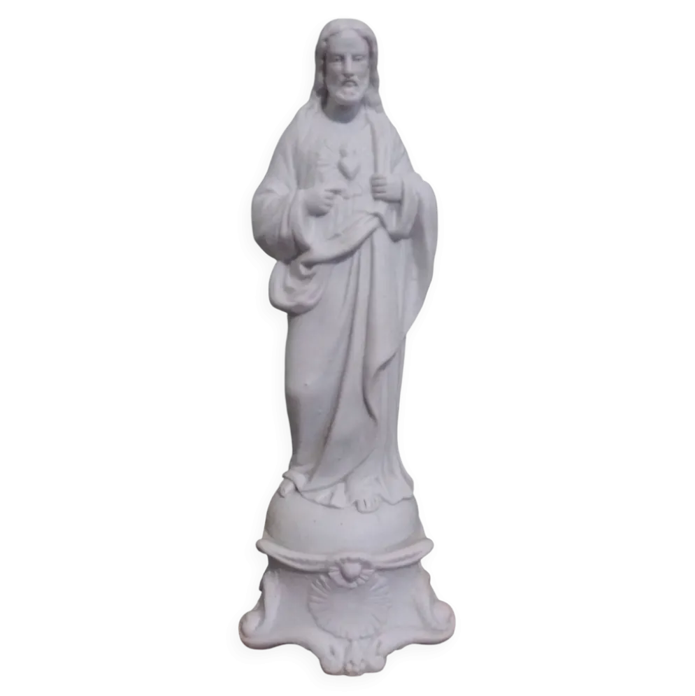 Statue religieuse, Jésus Christ en biscuit de Mauger et Pezé