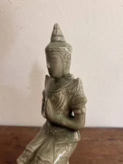 Statuette Bouddha Teppanom Priere Celadon Vert Thailande Sawankhalok Asie