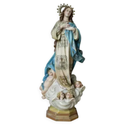 Statuette Vierge de Olot en plâtre et verre, début XXème