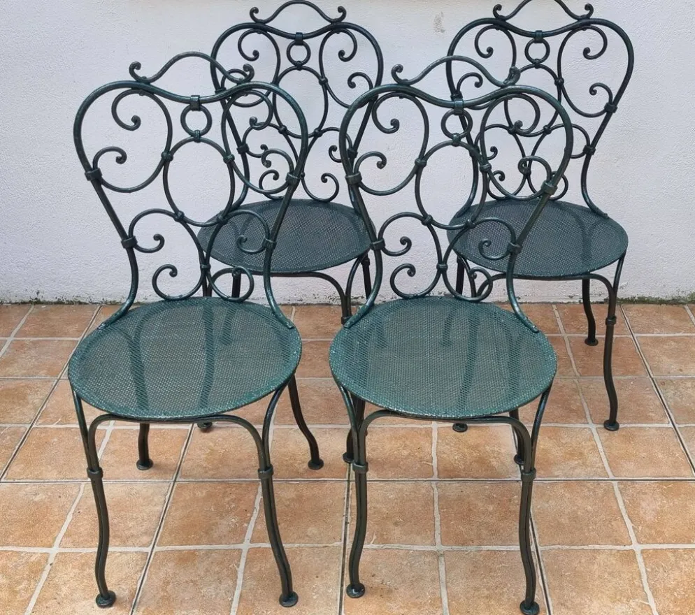 Suite de 4 chaises de jardin en fer forgé 1900
