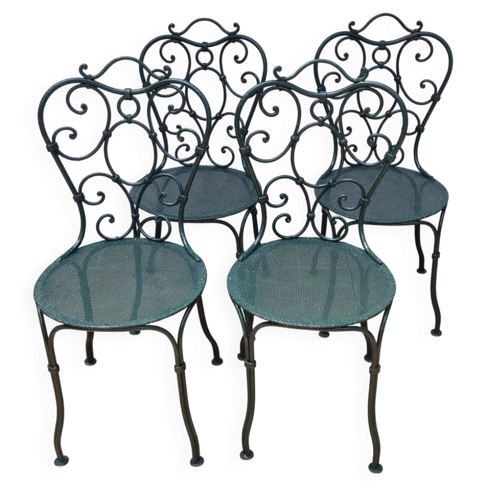 Suite de 4 chaises de jardin en fer forgé 1900