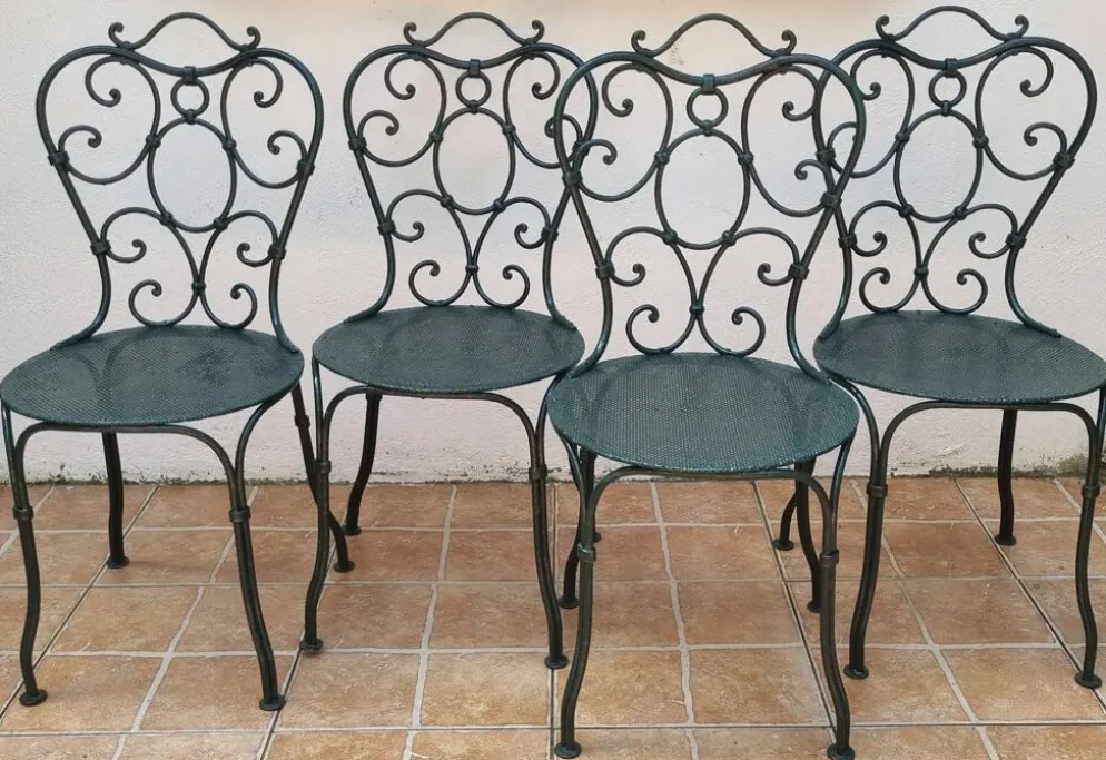 Suite de 4 chaises de jardin en fer forgé 1900
