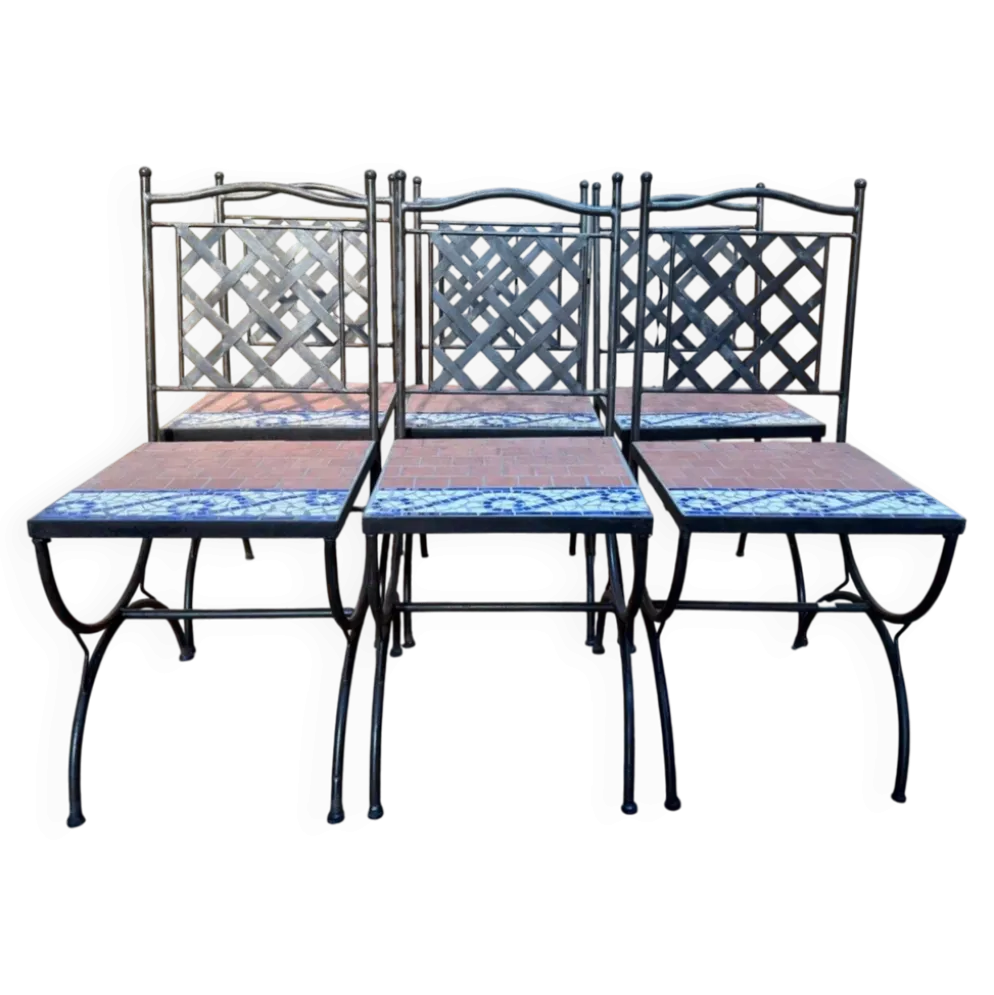 Suite de 6 chaises de jardin – Style méditerranéen années 1980 – Fer forgé