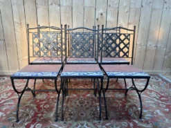 Suite de 6 chaises de jardin – Style méditerranéen années 1980 – Fer forgé