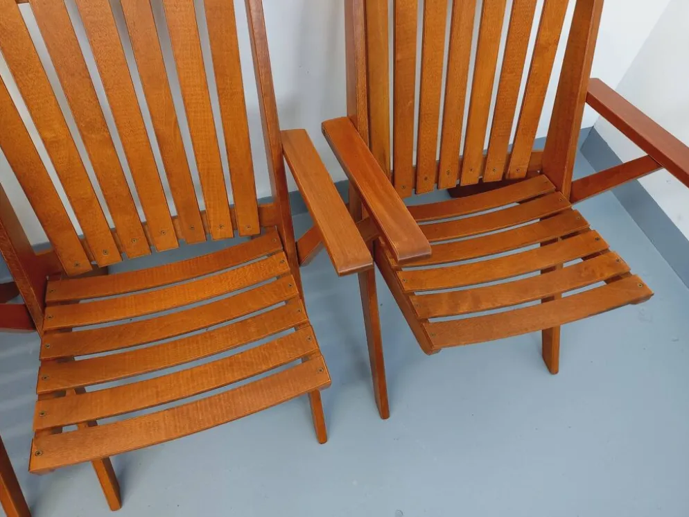 Suite de 4 fauteuils de jardin vintage en bois de hêtre des années 60