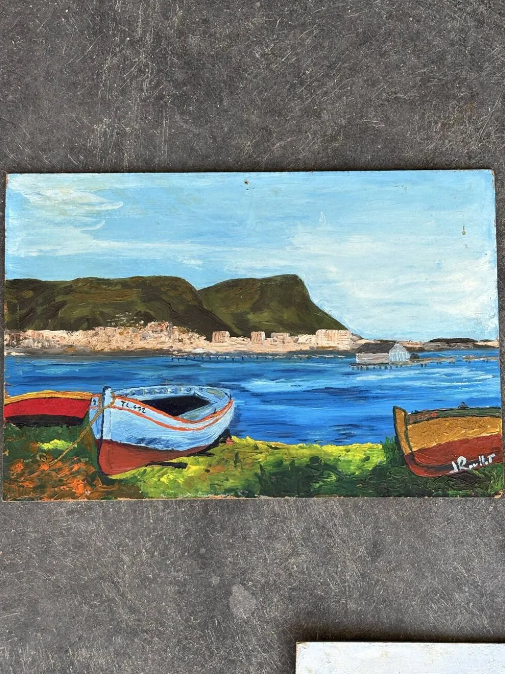 Suite de 3 huiles sur panneaux - paysages marins