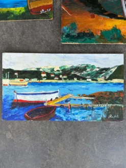 Suite de 3 huiles sur panneaux - paysages marins