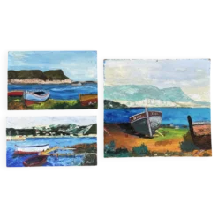 Suite de 3 huiles sur panneaux - paysages marins