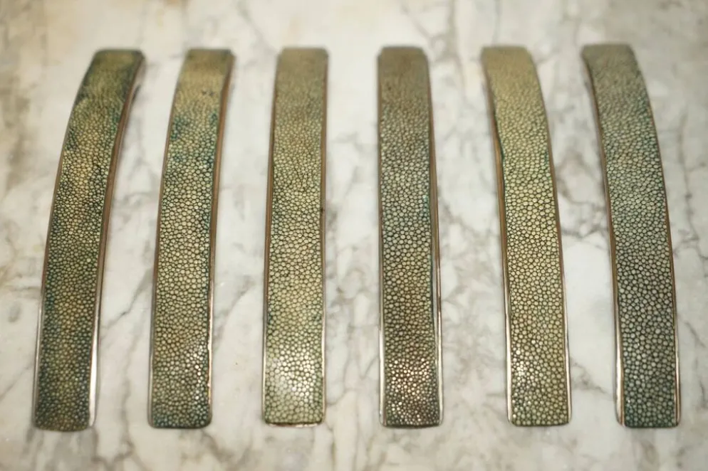 Suite de Six Poignées de Tiroir Contemporaines en Shagreen Requin Manta Ray