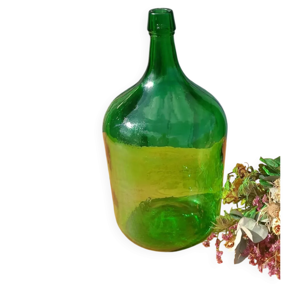 Superbe dame jeanne ancienne en verre vert