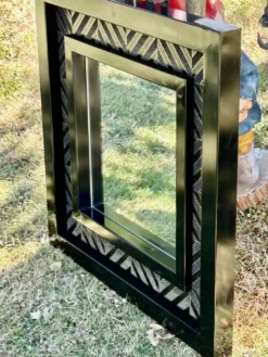 Superbe miroir contemporain métal et céramique géométrique