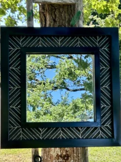 Superbe miroir contemporain métal et céramique géométrique