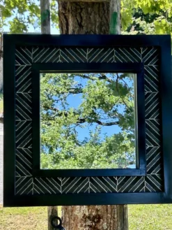 Superbe miroir contemporain métal et céramique géométrique