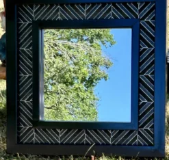 Superbe miroir contemporain métal et céramique géométrique