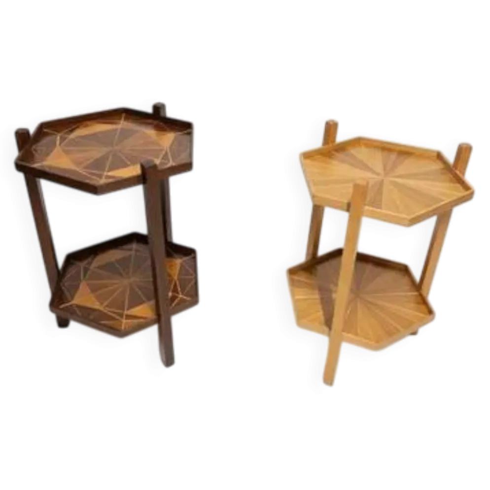Support à deux niveaux en marqueterie du milieu du siècle, Tchécoslovaquie, années 1960-1970
