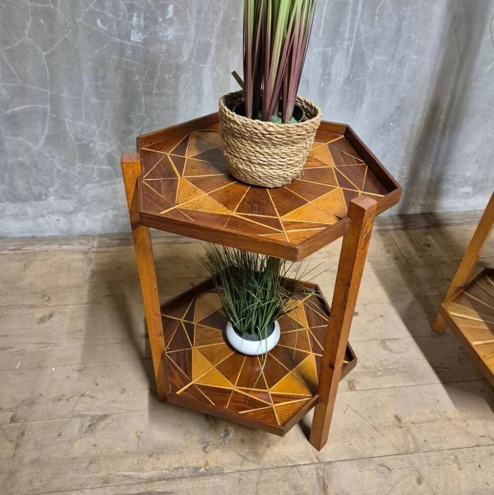 Support en placage de bois géométrique, Tchécoslovaquie, années 1960-1970