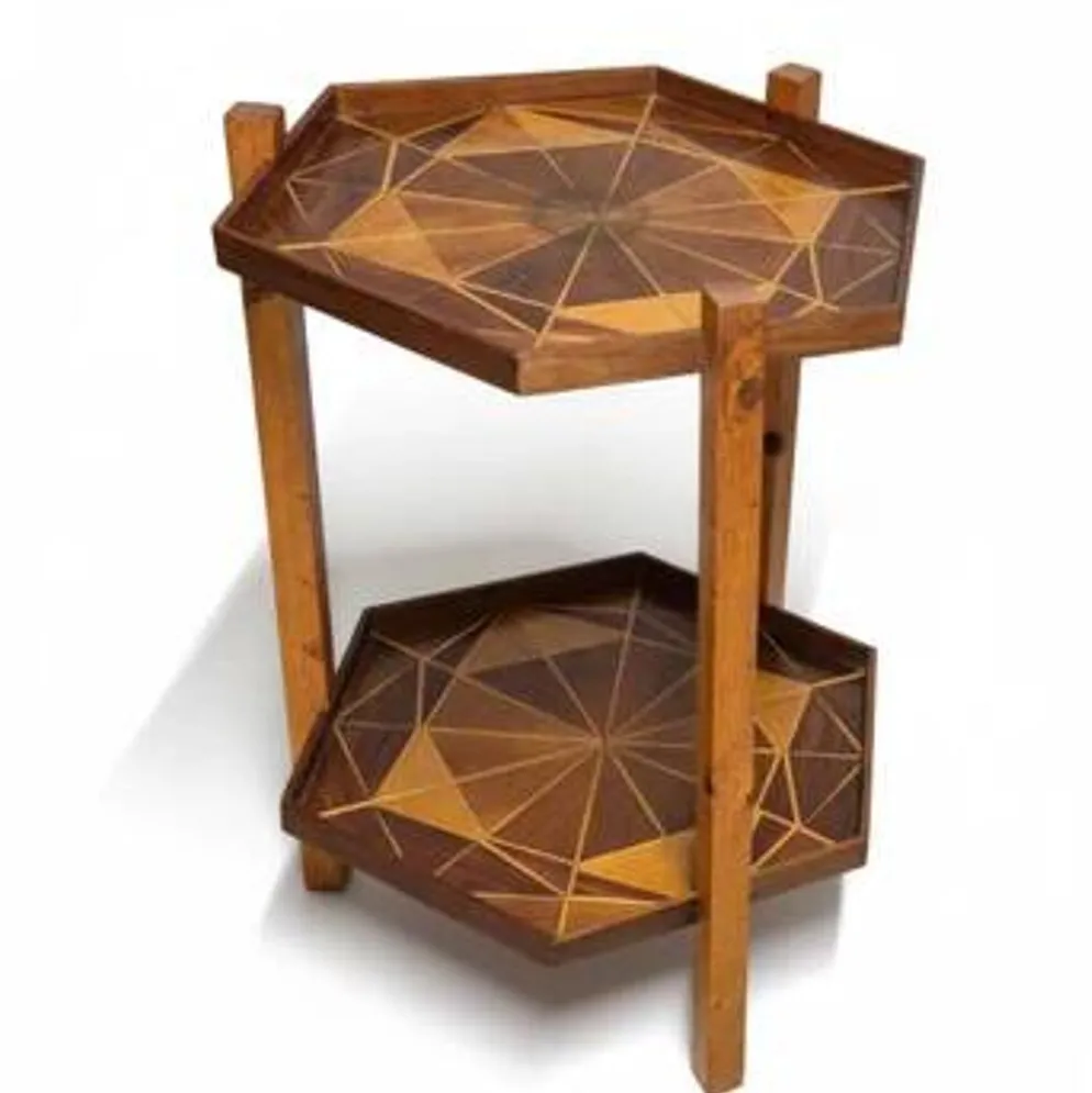 Support en placage de bois géométrique, Tchécoslovaquie, années 1960-1970