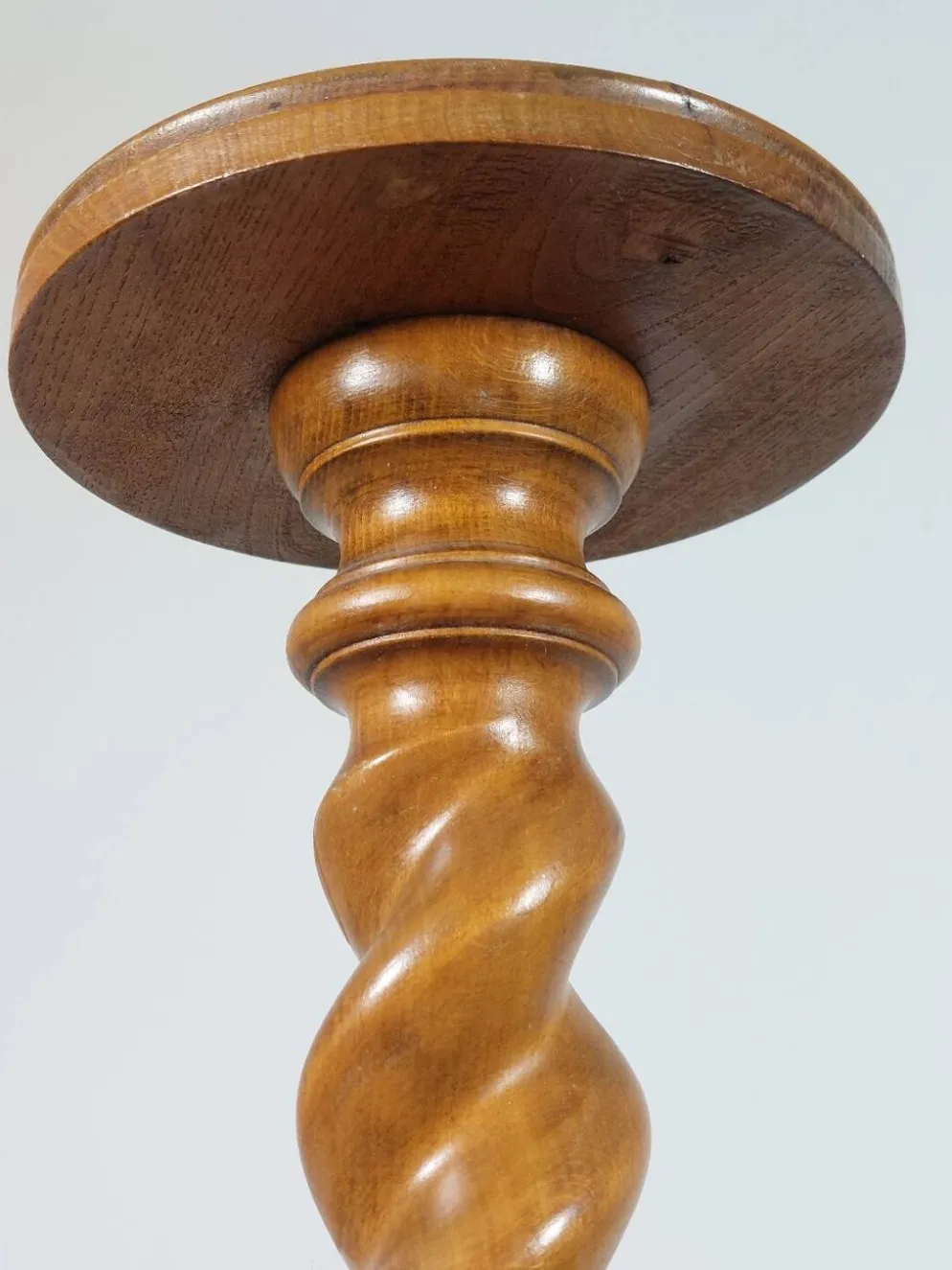 Support à fleurs en spirale en bois tourné vintage