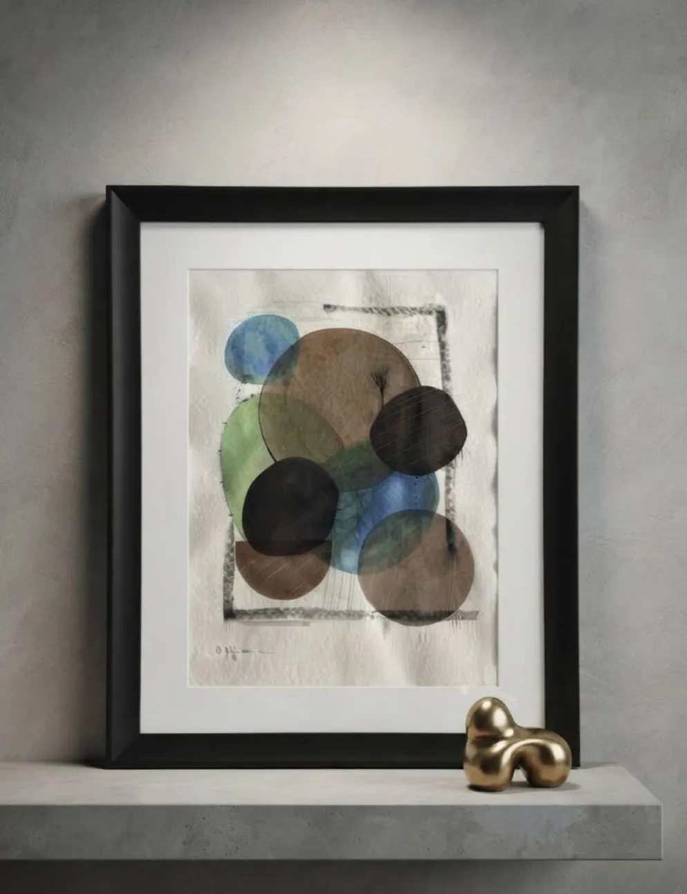 Tableau abstrait contemporain original, encadré (55x45cm)