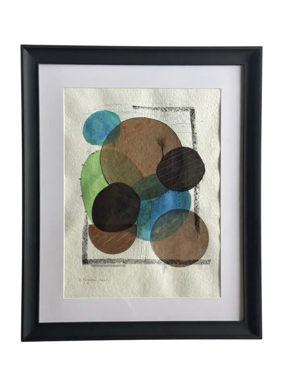 Tableau abstrait contemporain original, encadré (55x45cm)