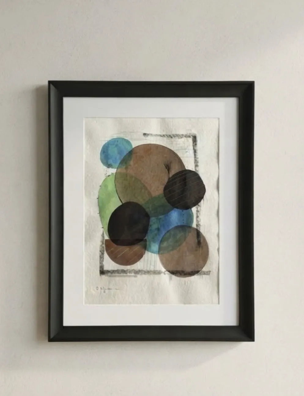 Tableau abstrait contemporain original, encadré (55x45cm)