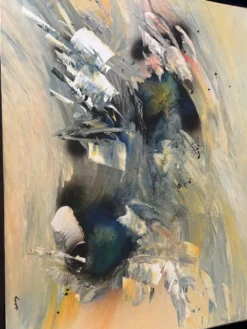 Tableau Abstrait Lyrique Huile sur Toile Cadre Noir Doré Années 60