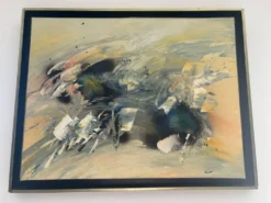Tableau Abstrait Lyrique Huile sur Toile Cadre Noir Doré Années 60