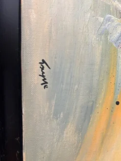 Tableau Abstrait Lyrique Huile sur Toile Cadre Noir Doré Années 60