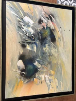 Tableau Abstrait Lyrique Huile sur Toile Cadre Noir Doré Années 60