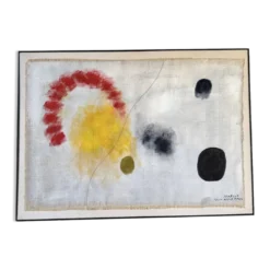 Tableau abstrait sur toile de lin dans le goût de Joan Miro