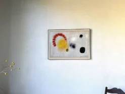 Tableau abstrait sur toile de lin dans le goût de Joan Miro