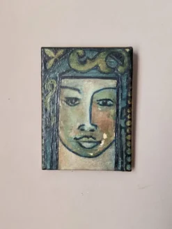 Tableau ancien acrylique sur toile portrait vintage ethnique tribal
